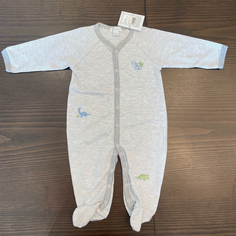 NWT Kissy Kissy grey stripped footie pajamas with embroidered dinosaurs - 9M